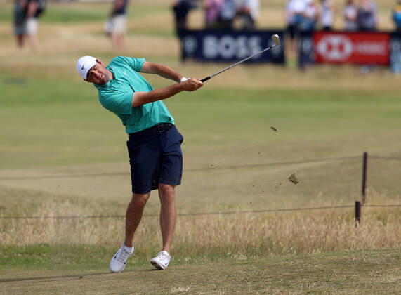 11th July 2022, Old Course at St Andrews, St Andrews, Fife, Scotland; The Open Golf Championship pre-tournament activities; Scottie Scheffler (USA) hits his second shot on the 16th hole  ActionPlus12407468 DavidxBlunsden