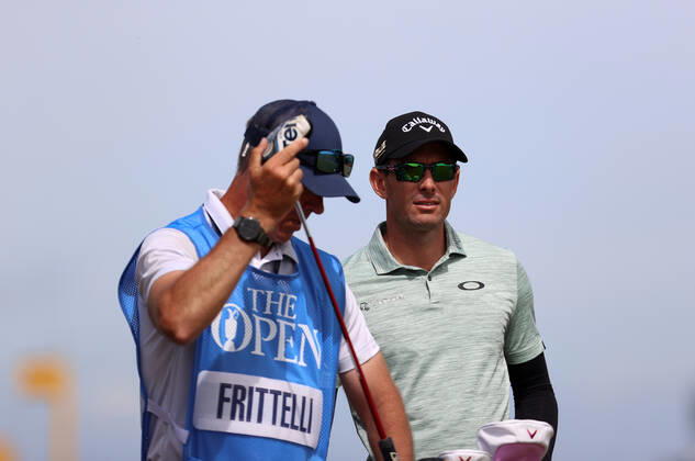 11th July 2022, Old Course at St Andrews, St Andrews, Fife, Scotland; The Open Golf Championship pre-tournament activities; Dylan Fritelli (RSA) with his caddie on the 17th tee  ActionPlus12407472 DavidxBlunsden