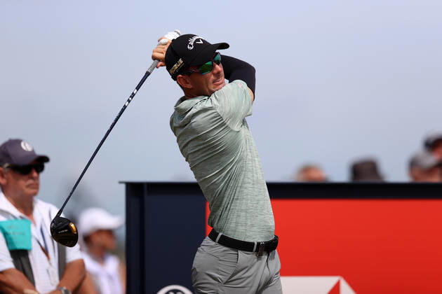 11th July 2022, Old Course at St Andrews, St Andrews, Fife, Scotland; The Open Golf Championship pre-tournament activities; Dylan Fritelli (RSA) hits his tee shot on the 17th hole  ActionPlus12407474 DavidxBlunsden