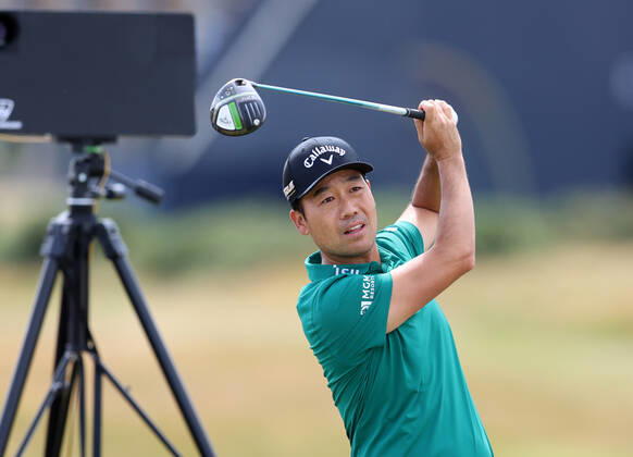 11th July 2022, Old Course at St Andrews, St Andrews, Fife, Scotland; The Open Golf Championship pre-tournament activities; Kevin Na hits his tee shot on the 2nd hole  ActionPlus12407482 DavidxBlunsden