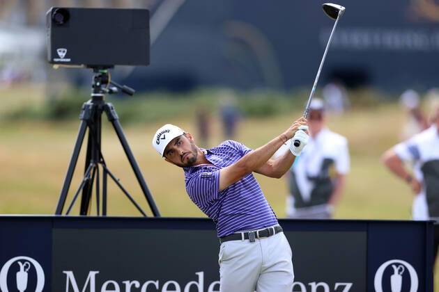 11th July 2022, Old Course at St Andrews, St Andrews, Fife, Scotland; The Open Golf Championship pre-tournament activities; Abraham Ancer (MEX) hits his tee shot on the 2nd hole  ActionPlus12407483 DavidxBlunsden