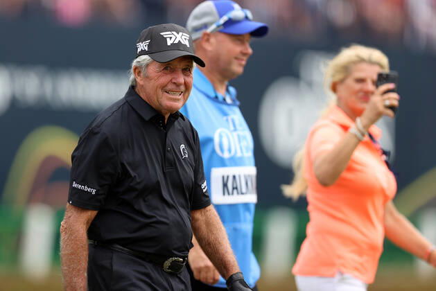 11th July 2022, Old Course at St Andrews, St Andrews, Fife, Scotland; The Open Golf Championship pre-tournament activities; Gary Player (RSA) walks from the tee on the first hole  ActionPlus12407568 DavidxBlunsden