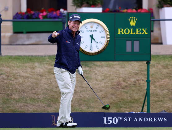 11th July 2022, Old Course at St Andrews, St Andrews, Fife, Scotland; The Open Golf Championship pre-tournament activities; five time Open Champion Tom Watson (USA) waves to the crowd during the Celebration of Champions event  ActionPlus12407586 DavidxBlunsden