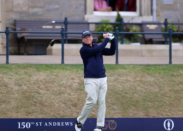 11th July 2022, Old Course at St Andrews, St Andrews, Fife, Scotland; The Open Golf Championship pre-tournament activities; five time Open Champion Tom Watson (USA) hits his opening tee shot during the Celebration of Champions event  ActionPlus12407588 DavidxBlunsden