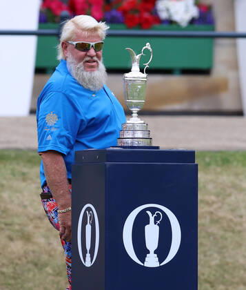 11th July 2022, Old Course at St Andrews, St Andrews, Fife, Scotland; The Open Golf Championship pre-tournament activities; 1995 Open Champion John Daly (USA) with the Claret Jug trophy during the Celebration of Champions event  ActionPlus12407590 DavidxBlunsden