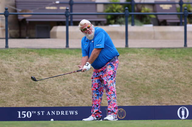 11th July 2022, Old Course at St Andrews, St Andrews, Fife, Scotland; The Open Golf Championship pre-tournament activities; 1995 Champion John Daly (USA) hits his tee shot during the Celebration of Champions event  ActionPlus12407615 DavidxBlunsden