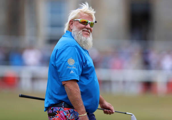 11th July 2022, Old Course at St Andrews, St Andrews, Fife, Scotland; The Open Golf Championship pre-tournament activities; 1995 Champion John Daly (USA) walks from the first tee during the Celebration of Champions event  ActionPlus12407622 DavidxBlunsden