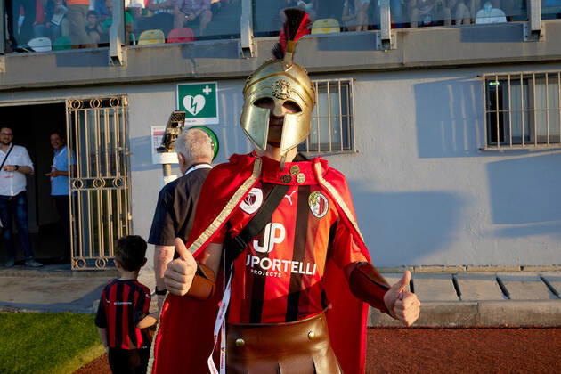 TA QALI, MALTA - 14 JULY 2022 A Hamrun Spartans mascot clad in a Spartan tunic ahead of the First qualifying round, 2nd leg soccer match, from the UEFA Europa Conference League between Hamrun Spartans and Alashkert at the Centenary Stadium, Ta Qali, Malta on 14 July 2022. Photo Domenic Aquilina Hamrun Spartans FC (MLT) v Alashkert FC (ARM) UECL_22_23