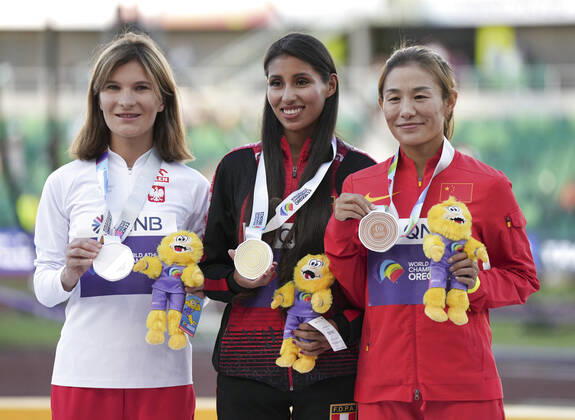 Leichtathletik, WM in Eugene, 20km Gehen Frauen, Siegerehrung