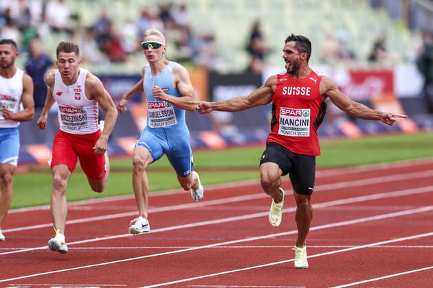 European Championships Munich22 Athletics, 15 08 2022 Pascal Mancini SUI , Samuli Samuelsson FIN European Championships Munich22 on 15 08 22 at the Olympiastadion in Munich, Germany Copyright: xBEAUTIFULxSPORTS AxelxKohringx