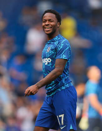 Raheem Sterling of Chelsea pre match during the Premier League match between Chelsea and Tottenham Hotspur at Stamford Bridge, London, England on 14 August 2022. Copyright: xAndyxRowlandx PMI-5098-0096