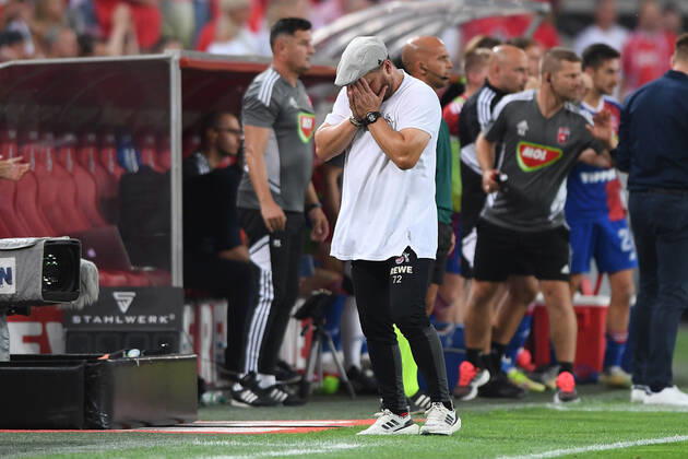 Soccer UEFA Conference League Play Off 1 FC Cologne Fehervar FC on 18 08 2022 at RheinEnergieStadion in Cologne Steffen Baumgart coach head coach Cologne disappointed xHDx