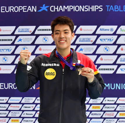 Table Tennis European Championships 2022 in Munich QIU Dang Germany, Borussia Düsseldorf, European Champion 2022 Munich Audi Dome, Rudi Sedlmayer Halle Germany