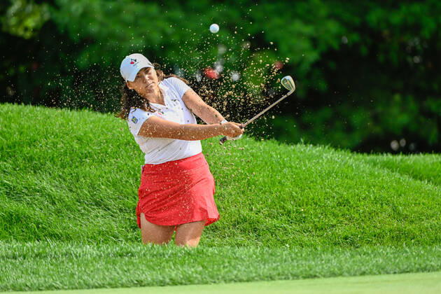 OTTAWA, ON - AUGUST 26: Brigitte Kim Thibault (a) (CAN) hits from the trap on 3 during Rd2 of the 2022 CP Women s Open at the Ottawa Hunt and Golf Club on August 26, 2022 in Ottawa, Ontario Canada. (Photo by Ken Murray Icon Sportswire) GOLF: AUG 26 LPGA, Golf Damen - CP Women™s Open Icon22080260882