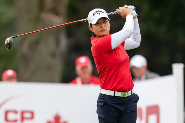 OTTAWA, ON - AUGUST 26: Haru Nomura of Japan tees off on the 1st hole during the second round of the CP Women™s Open on August 26, 2022, at The Ottawa Hunt and Golf Club in Ottawa, ON, Canada. (Photo by Richard A. Whittaker Icon Sportswire) GOLF: AUG 26 LPGA, Golf Damen - CP Women™s Open Icon2208261312