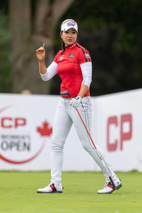 OTTAWA, ON - AUGUST 26: A Lim Kim of South Korea after teeing off on the 1st hole during the second round of the CP Women™s Open on August 26, 2022, at The Ottawa Hunt and Golf Club in Ottawa, ON, Canada. (Photo by Richard A. Whittaker Icon Sportswire) GOLF: AUG 26 LPGA, Golf Damen - CP Women™s Open Icon2208261552