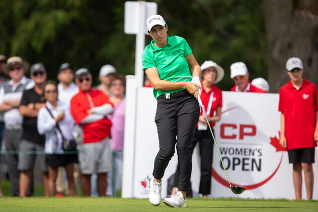 OTTAWA, ON - AUGUST 27: Carlota Ciganda of Spain on the 1st hole tee during the third round of the CP Women™s Open on August 27, 2022, at The Ottawa Hunt and Golf Club in Ottawa, ON, Canada. (Photo by Richard A. Whittaker Icon Sportswire) GOLF: AUG 27 LPGA, Golf Damen - CP Women™s Open Icon2208270663