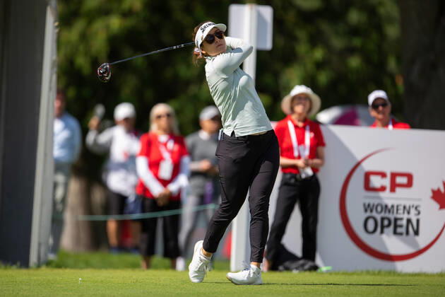 OTTAWA, ON - AUGUST 27: Hannah Green of Australia on the 1st hole tee during the third round of the CP Women™s Open on August 27, 2022, at The Ottawa Hunt and Golf Club in Ottawa, ON, Canada. (Photo by Richard A. Whittaker Icon Sportswire) GOLF: AUG 27 LPGA, Golf Damen - CP Women™s Open Icon2208271153