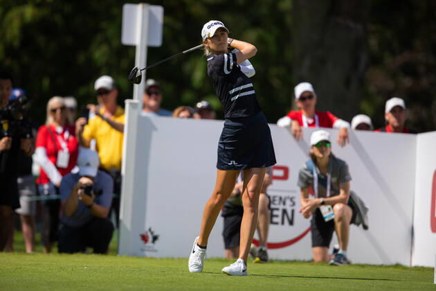 OTTAWA, ON - AUGUST 27: Nelly Korda of the United States on the 1st hole tee during the third round of the CP Women™s Open on August 27, 2022, at The Ottawa Hunt and Golf Club in Ottawa, ON, Canada. (Photo by Richard A. Whittaker Icon Sportswire) GOLF: AUG 27 LPGA, Golf Damen - CP Women™s Open Icon2208271373