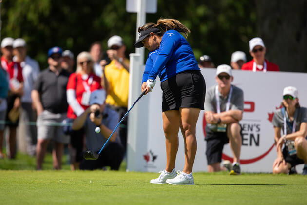 OTTAWA, ON - AUGUST 27: Lizette Salas of the United States on the 1st hole tee during the third round of the CP Women™s Open on August 27, 2022, at The Ottawa Hunt and Golf Club in Ottawa, ON, Canada. (Photo by Richard A. Whittaker Icon Sportswire) GOLF: AUG 27 LPGA, Golf Damen - CP Women™s Open Icon2208271443