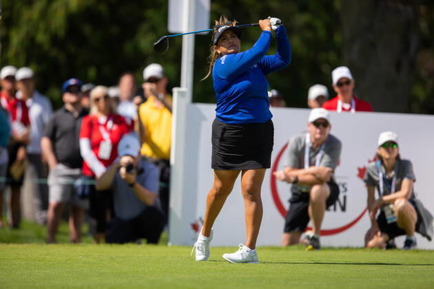 OTTAWA, ON - AUGUST 27: Lizette Salas of the United States on the 1st hole tee during the third round of the CP Women™s Open on August 27, 2022, at The Ottawa Hunt and Golf Club in Ottawa, ON, Canada. (Photo by Richard A. Whittaker Icon Sportswire) GOLF: AUG 27 LPGA, Golf Damen - CP Women™s Open Icon2208271463