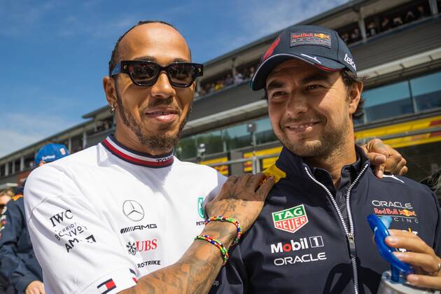Lewis Hamilton Mercedes AMG Petronas Motorsport and Sergio Perez Red Bull Racing , Belgian Grand Prix 2022, Motorsport, Formula 1, 28 08 2022 Belgian Grand Prix 2022, Motorsport, Formula 1, 28 08 2022 Copyright: xEibner-Pressefoto AlexanderxNeisx EP_ANS