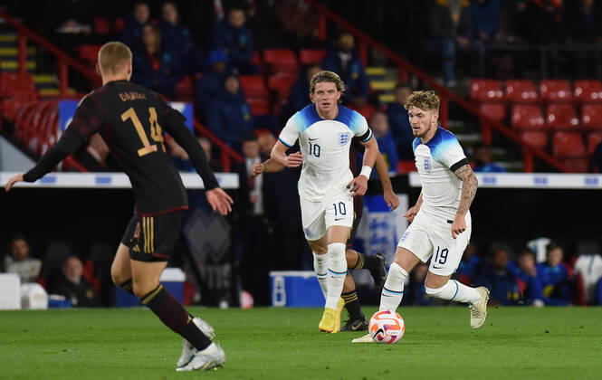 Harvey Elliott (Liverpool) of England U21, U 21 during the International Friendly, L?nderspiel, Nationalmannschaft match between England U21 and Germany U21 at Bramall Lane, Sheffield, England on 27 September 2022. Copyright: xAndyxRowlandx PMI-5193-0032