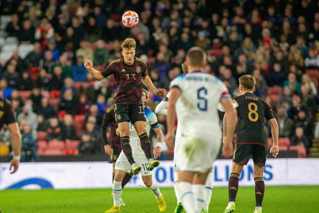 Yannik Kietel of Germany (13) heads clear during the International Friendly, Länderspiel, Nationalmannschaft match between England U-21 and Germany U-21 at Bramall Lane, Sheffield, England on 27 September 2022. Copyright: xSimonxHallx 33490011