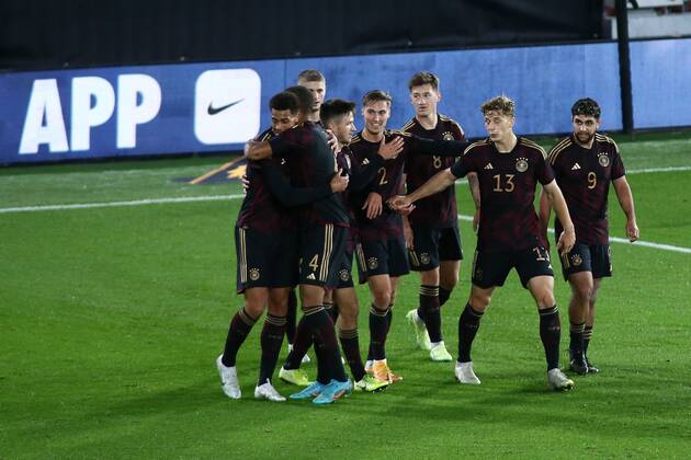 Mandatory Credit: Photo by Kieran Riley JMP Shutterstock (13424664e) Felix Nmecha of Germany U21, U 21 celebrates with teammates after opening the scoring England U21 v Germany U21, UK - 27 Sep 2022 Editorial use only England U21 v Germany U21, UK - 27 Sep 2022 Editorial use only  Copyright: xKieranxRiley JMP Shutterstockx 13424664e