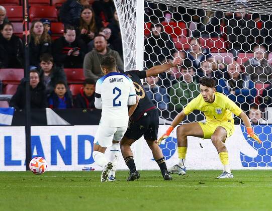 Mandatory Credit: Photo by Matt West Shutterstock (13423132u) England goalkeeper James Trafford England U21, U 21 v Germany U21, Friendly, International Football, Bramall Lane, Sheffield, UK - 27 Sep 2022 EDITORIAL USE ONLY No use with unauthorised audio, video, data, fixture lists, club league logos or live services. Online in-match use limited to 120 images, no video emulation. No use in betting, games or single club league player publications. England U21 v Germany U21, Friendly, International Football, Bramall Lane, Sheffield, UK - 27 Sep 2022 EDITORIAL USE ONLY No use with unauthorised audio, video, data, fixture lists, club league logos or live services. Online in-match use limited to 120 images, no video emulation. No use in betting, games or single club league player publications. Copyright: xMattxWest Shutterstockx 13423132u