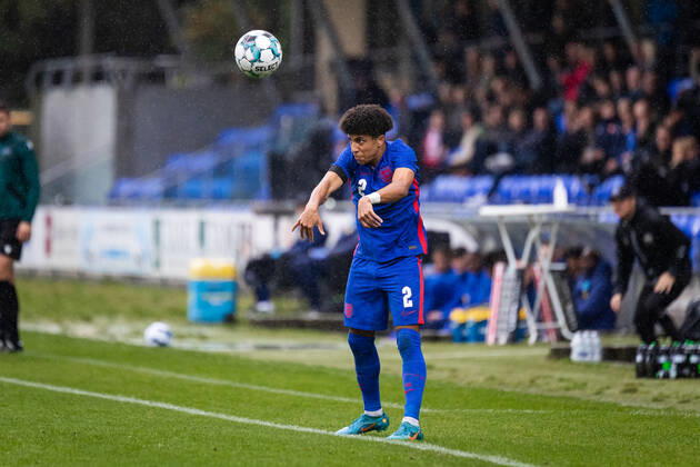 Denmark U19 v England U19, UEFA U19 Championship qualifier, Hobro, Denmark Hobro, Denmark. 27th, September 2022. Rico Lewis (2) of England seen during the UEFA U19 Championship qualifier between Denmark and England at DS Arena in Hobro. Hobro Denmark Copyright: xGonzalesxPhoto BalazsxPopalx