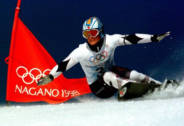 Olympics NAGANO 980208 Snowboard giant slalom The winner of the first Olympic snowboard competition ever Ross Rebagliati Canada Nozawa Onsen JAPAN Skating x1013x  Copyright: xJackxMikrutx OS NAGANO 1998 SNOWBOARD