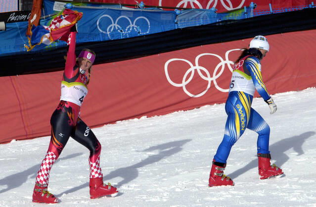 SAN SICARIO FRAITEVE 20060218 Womens combined downhill Janica Kostelic, Croatia took gold Disappointed Anja Pärson, Sweden took bronze San Sicario Fraiteve February 18, 2006 SAN SICARIO FRAITEVE ITALY Olympics x10210x  Copyright: xJanerikxHenriksson TTx 10010