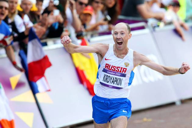 London, England 20120811 London 2012 Summer Olympics London 2012 Olympic Games Race Walk athlete Sergey Kirdyapkin from Russia wins the 50 km Race Walk at the Mall in London Saturday London UK x10550x  Copyright: xLarsen,xHakonxMosvoldx OS 2012