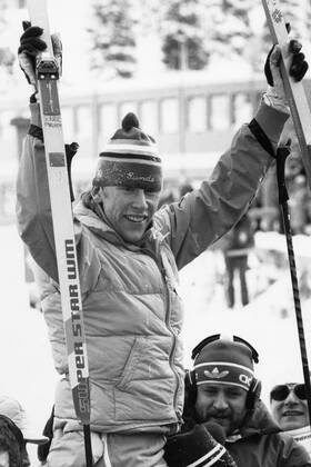SARAJEVO 19840213 Olympic champion on 15 km skis was Gunde Svan, who cheers after his victory Gunde won ahead of three Finns SARAJEVO YUGOSLAVIA SKIING x1001x  Copyright: xJANxCOLLSIÖÖx xTTx x OS 1984 15 KM HERRAR