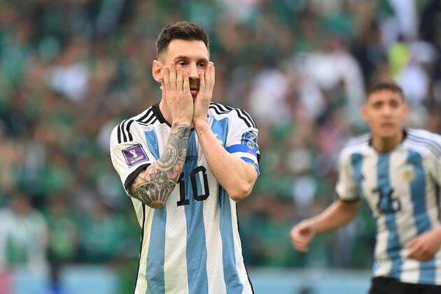 Lionel MESSI ARG , Disappointment,Frustration,Disappointed,Frustrated,Dejected,Action,Single image,Cropped single image,Half figure,Half figure Match 8,Group C Argentina ARG Saudi Arabia KSA 1 2 on 22 11 2022, Lussail Stadium Football World Cup 20122 in Qatar from 20 11 18 12 2022