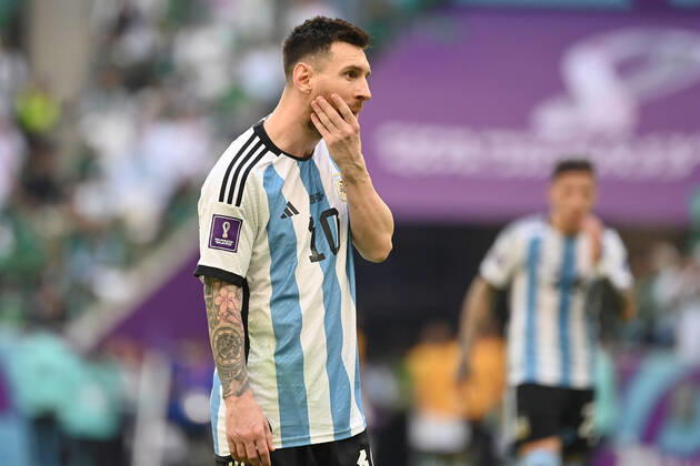 Lionel MESSI ARG , Disappointment,Frustration,Disappointed,Frustrated,Dejected,Action,Single image,Cropped single image,Half figure,Half figure Match 8,Group C Argentina ARG Saudi Arabia KSA 1 2 on 22 11 2022, Lussail Stadium Football World Cup 20122 in Qatar from 20 11 18 12 2022