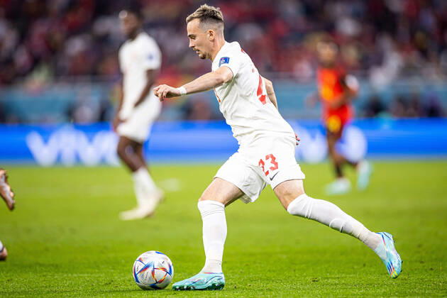 23.11.2022 DOHA, KATAR, AHMAD BIN ALI STADIUM, PILKA NOZNA MISTRZOSTWA SWIATA W PILCE NOZNEJ KATAR 2022 ( FIFA World Cup, WM, Weltmeisterschaft, Fussball QATAR 2022 ) MECZ BELGIA - KANADA GAME BELGIUM - CANADA NZ LIAM MILLAR FOTO LUKASZ SKWIOT CYFRASPORT NEWSPIX.PL --- Newspix.pl 20221123CSLS199