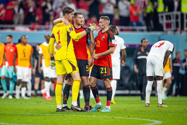 23.11.2022 DOHA, KATAR, AHMAD BIN ALI STADIUM, PILKA NOZNA MISTRZOSTWA SWIATA W PILCE NOZNEJ KATAR 2022 ( FIFA World Cup, WM, Weltmeisterschaft, Fussball QATAR 2022 ) MECZ BELGIA - KANADA GAME BELGIUM - CANADA NZ THIBAUT COURTOIS TIMOTHY CASTAGNE JAN VERTONGHEN FOTO LUKASZ SKWIOT CYFRASPORT NEWSPIX.PL --- Newspix.pl 20221123CSLS206