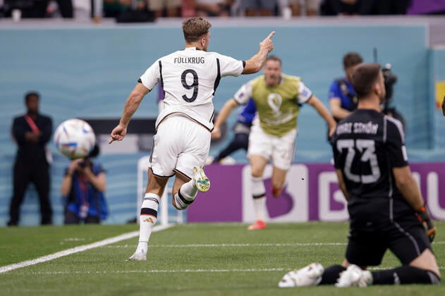 spain vs germany AL-KHOR, AK - 27.11.2022: SPAIN VS GERMANY - FUELLKRUG Niclas of Germany celebrates after scoring a goal during a match between Spain and Germany, valid for the group stage of the World Cup, held at Al Bayt Stadium in Al-Khor, Qatar. (Photo: Marcelo Machado de Melo Fotoarena) x2300466x MarceloxMachadoxdexMelo