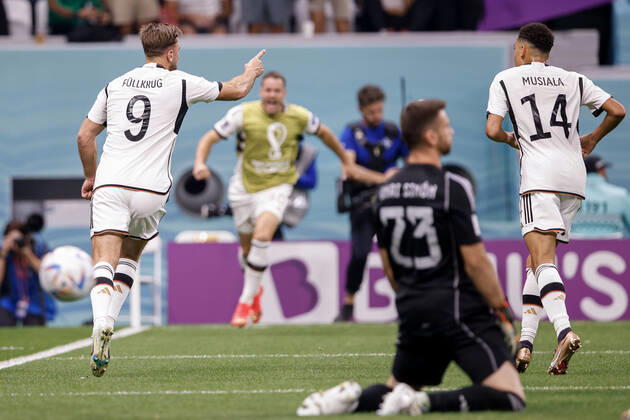 spain vs germany AL-KHOR, AK - 27.11.2022: SPAIN VS GERMANY - FUELLKRUG Niclas of Germany celebrates after scoring a goal during a match between Spain and Germany, valid for the group stage of the World Cup, held at Al Bayt Stadium in Al-Khor, Qatar. (Photo: Marcelo Machado de Melo Fotoarena) x2300467x MarceloxMachadoxdexMelo