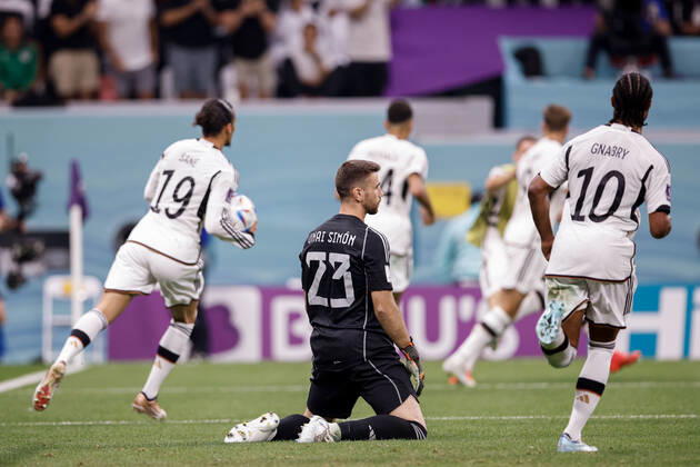 spain vs germany AL-KHOR, AK - 27.11.2022: SPAIN VS GERMANY - SIMON Unai of Spain concedes a goal by FUELLKRUG Niclas of Germany during a match between Spain and Germany, valid for the group stage of the World Cup, held at Al Bayt Stadium in Al-Khor, Qatar. (Photo: Marcelo Machado de Melo Fotoarena) x2300468x MarceloxMachadoxdexMelo