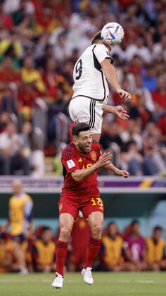 spain vs germany AL-KHOR, AK - 27.11.2022: SPAIN VS GERMANY - FUELLKRUG Niclas of Germany disputes the ball with ALBA Jordi of Spain during a match between Spain and Germany, valid for the group stage of the World Cup, held at Al Bayt Stadium in Al-Khor, Qatar. (Photo: Marcelo Machado de Melo Fotoarena) x2300472x MarceloxMachadoxdexMelo