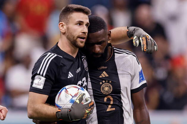spain vs germany AL-KHOR, AK - 27.11.2022: SPAIN VS GERMANY - SIMON Unai of Spain and RUEDIGER Antonio of Germany during a match between Spain and Germany, valid for the group stage of the World Cup, held at Al Bayt Stadium in Al-Khor, Qatar. (Photo: Marcelo Machado de Melo Fotoarena) x2300474x MarceloxMachadoxdexMelo