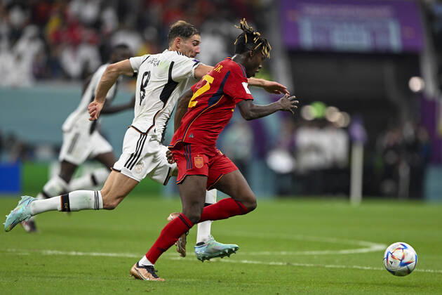 spain vs germany AL-KHOR, AK - 27.11.2022: SPAIN VS GERMANY - Nico Williams of Spain during a match between Spain and Germany, valid for the group stage of the World Cup, held at Al Bayt Stadium in Al-Khor, Qatar. (Photo: Richard Callis Fotoarena) x2300487x RichardxCallis