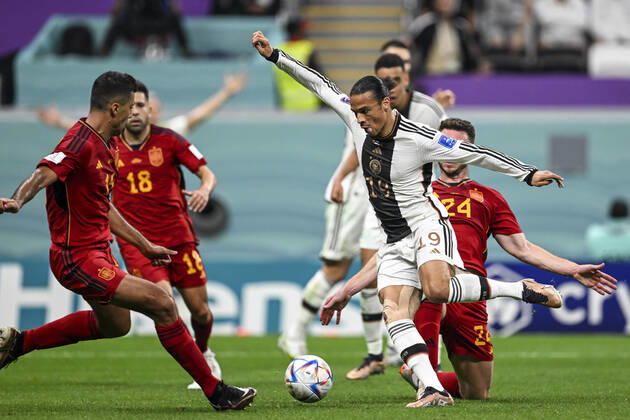 spain vs germany AL-KHOR, AK - 27.11.2022: SPAIN VS GERMANY - Leroy Sané of Germany during a match between Spain and Germany, valid for the group stage of the World Cup, held at Al Bayt Stadium in Al-Khor, Qatar. (Photo: Richard Callis Fotoarena) x2300497x RichardxCallis