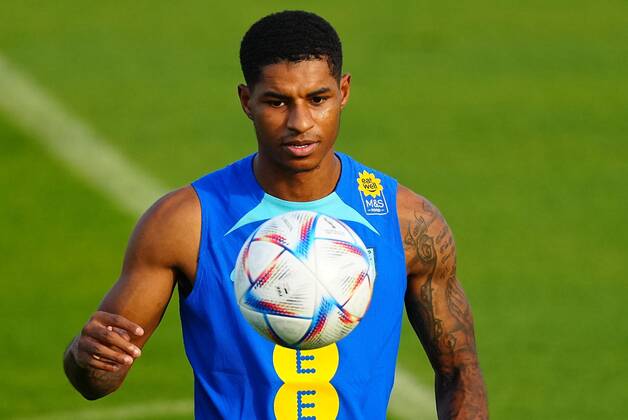Mandatory Credit: Photo by Javier Garcia Shutterstock (13643375bu) Marcus Rashford of England England Training, FIFA World Cup, WM, Weltmeisterschaft, Fussball 2022, Football, Al Wakrah Sports Complex, Al Wakrah, Qatar - 01 Dec 2022 Editorial Use Only England Training, FIFA World Cup 2022, Football, Al Wakrah Sports Complex, Al Wakrah, Qatar - 01 Dec 2022 Editorial Use Only Copyright: xJavierxGarcia Shutterstockx 13643375bu
