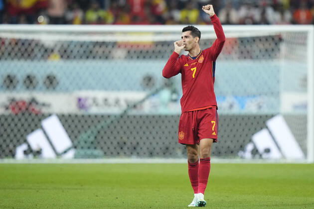 Japan v Spain: Group E - FIFA World Cup, WM, Weltmeisterschaft, Fussball Qatar 2022 Alvaro Morata centre-forward of Spain and Atletico de Madrid celebrates after scoring his sides first goal during the FIFA World Cup Qatar 2022 Group E match between Japan and Spain at Khalifa International Stadium on December 1, 2022 in Doha, Qatar. Doha Qatar  Copyright: xJosexBretonx originalFilename:breton-japanvsp221201_npWgJ.jpg
