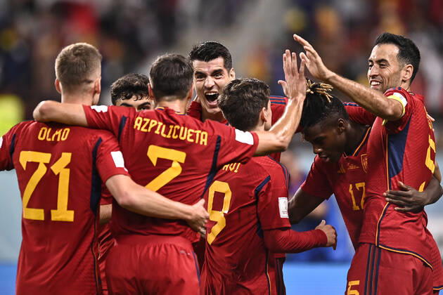 Foto LaPresse - Fabio Ferrari 01 Dicembre 2022 Doha, Qatar - - Calcio - Qatar 2022 - Coppa del Mondo Fifa - Giappone v Spagna - Gruppo E - Fase a Gironi - Khalifa International Stadium .Nella foto:Morata Alvaro (Spain);esulta dopo rete 0-1 December 1, 2022 Doha, Qatar - sport - Soccer - Qatar 2022- FIFA World Cup, WM, Weltmeisterschaft, Fussball - Group E - Japan v Spain - group stage -Khalifa International Stadium.In the pic:Morata Alvaro (Spain);celebrates after gol 0-1  Copyright: xFabioxFerrarix LaPressex