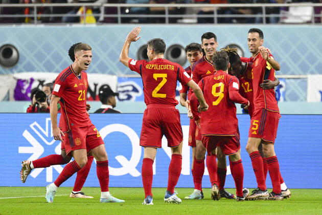 joie des joueurs de l Espagne apres le but de MORATA Alvaro (ESP) FOOTBALL : Japon vs Espagne - Groupe E - coupe du Monde Qatar 2022 - 01 12 2022 JBAutissier Panoramic 